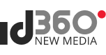 Logotipo da DJ360 New Media com texto cinza e ponto vermelho.