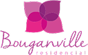 Logotipo da Bouganville Residencial com flores estilizadas em tons de rosa e lilás.