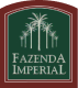 Logotipo da Fazenda Imperial com desenho de plantas e fundo verde escuro com borda vermelha.